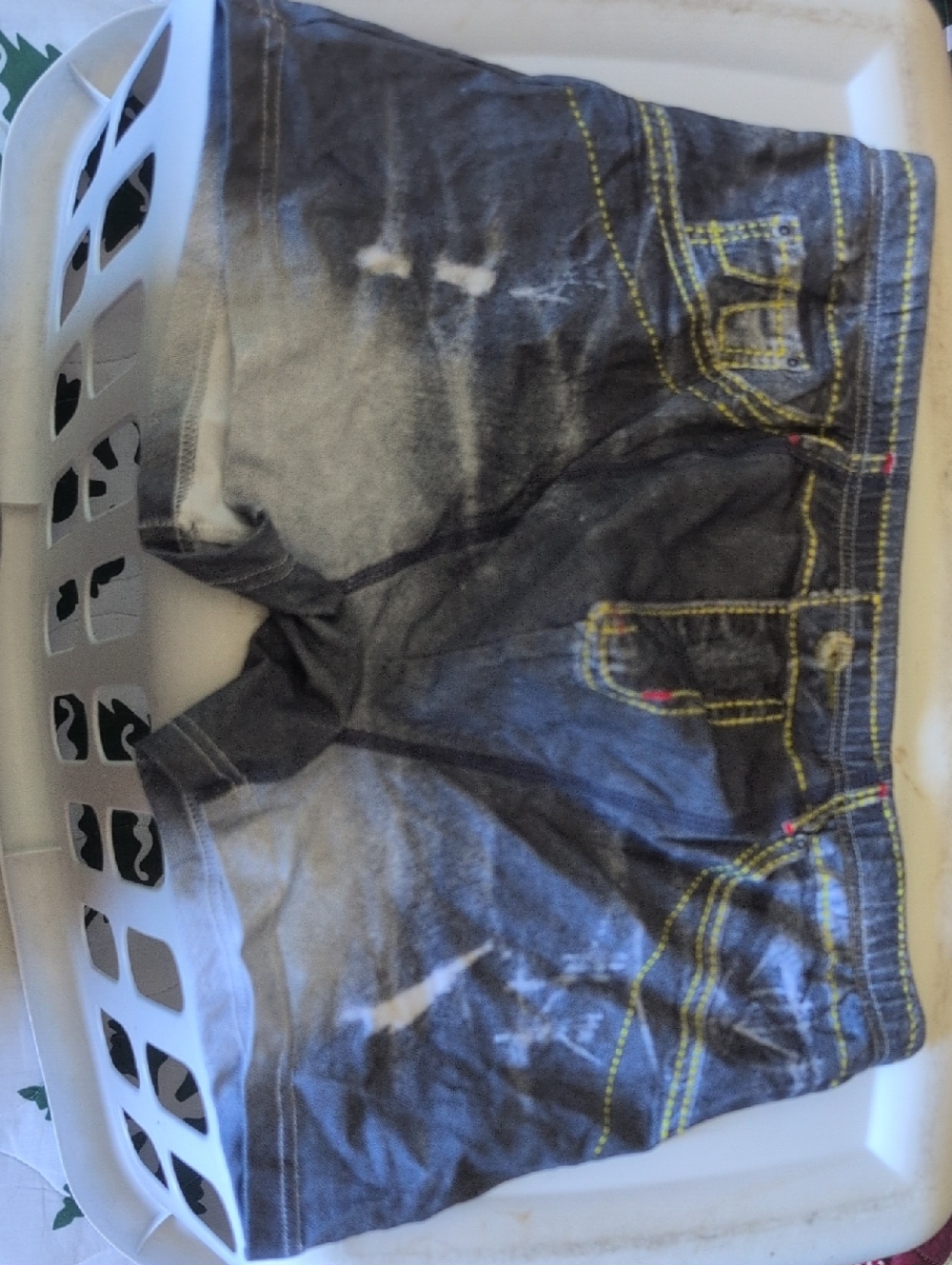 Denim-Style Gray Shorts with Yellow Stitching Underwear